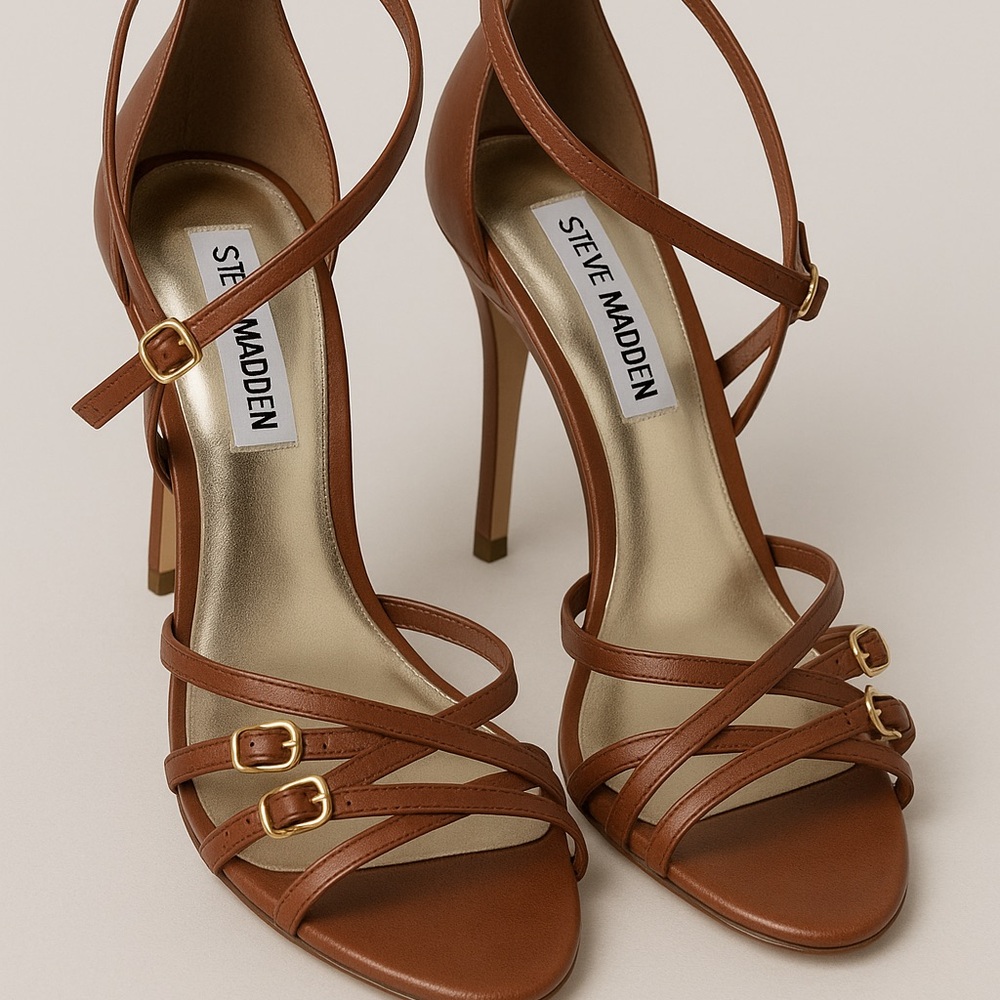 Steve Madden Alanaa Strappy Brown Leather Heels Size 7M
